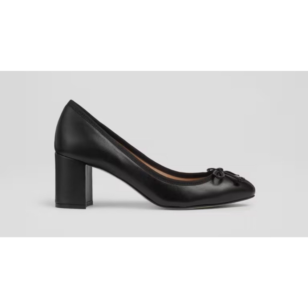 New LK BENNETT Black Nappa Leather Block Heel Ballerina Courts 10 - Picture 4 of 5